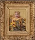 Leis Schjelderup 18561933 Portrait of a Young Girl with Sunflowers