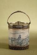Doulton Lambeth Saltglaze and Silver Plate Mounted Biscuit Barrel