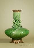Green Glazed Earthenware Figural Oil Lamp Base
