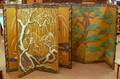 Two Japanese Scenic Gilt and Painted Paper SixPanel Floor Screens