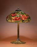 Tiffany Studios Leaded Glass and Bronze Elaborate Peony Lamp Shade and Base