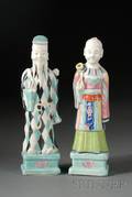 Two Famille Rose Decorated Porcelain Figures of Immortals