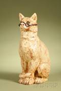 Glazed Terracotta Figure of a Bespectacled Cat