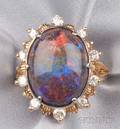 14kt Gold Black Opal and Diamond Ring