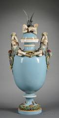 Minton Majolica Prometheus Bound Vase and Cover