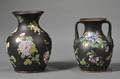 Two Wedgwood Enamel Decorated Black Basalt Vases