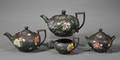 Four Wedgwood Enameled Black Basalt Tea Wares