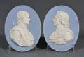 Pair of Wedgwood Light Blue Jasper Dip Portrait Medallions