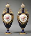 Pair of Royal Crown Derby Cobalt Blue Urns