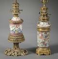 Two Rose Mandarin Porcelain Metalmounted Lamp Bases