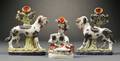 Three Staffordshire Porcelain Spanielform Spill Vases