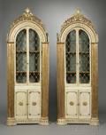 Pair of Italian Neoclassical Cream and Gold Painted Dometop Library Cabinets