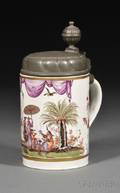 Dresden Porcelain Chinoiserie Decorated and Pewtermounted Stein