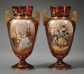 Pair of Bohemian Parcelgilt Cranberryflashed Glass Mantel Vases