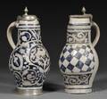 Two Westerwaldtype Cobalt Blue Decorated Stoneware Jugs