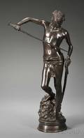 After Marius Jean Antonin Mercie French 18451916 Bronze Figure of David Standing on the Head of the Vanquished GoliathDavid Va