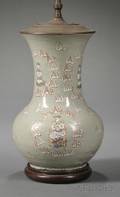 Asian Celadonglazed Earthenware Vase Lamp Base