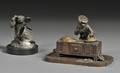 Two Whimsical Figural Metal Desk Articles