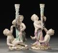 Pair of Meissen Porcelain Figural Candlesticks