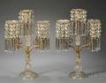 Pair of French Bronze and Colorless Cut Glass Threelight Mantel Lustres
