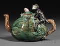 Fruitform Majolica Teapot with Monkey