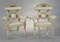Pair of Italian Directoirestyle Carved Painted and Parcelgilt Armchairs