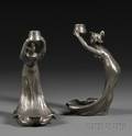 Pair of Art Nouveau Figural Pewter Candlesticks