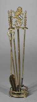 Brass Stand with Three Fireplace Tools