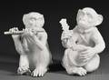 Two Ceramic Monkeys Playing Instruments