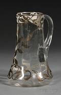 Art Nouveau Silver Overlay and Colorless Glass Pitcher