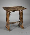 Art Nouveau Carved Hardwood and Bamboo Table