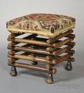 Bamboo and Needlepoint Upholstered Stool