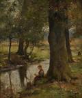 Lo Malempr British fl 18871901 Young Woman Seated by a Stream