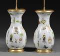 Pair of Decoupage on Glass Vases Mounted as Lamps