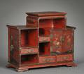 Diminutive Black Lacquer and Cinnabar Japanned Display Cabinet