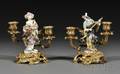 Pair of Chinoiserie Giltbronze and Dresden Porcelain Twolight Candelabra