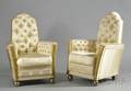 Pair of Art Deco Giltwood and Satin Upholstered Armchairs