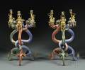 Pair of Figural Threelight Cloisonne Candelabra