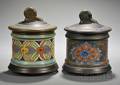 Two Gouda Pottery Semimatte Glaze Tobacco Jars and Covers