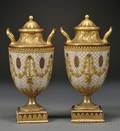 Pair of Wedgwood Gilded and Bronzed Queens Ware Vases and Covers