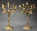 Pair of Elkington  Co Palm Treeform Giltmetal Fivelight Candelabra