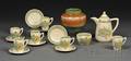 Fourteen Clarice Cliff Honey Dew Pattern Teaware Items and a Striped Vase