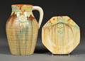 Clarice Cliff Bizarre Ware Singlehandled Lotus Jug and a Plate