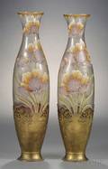 Pair of Giltmetal mounted Floral Enameled Glass Vases