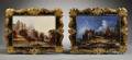 Two Reverse Decorated Castle Views in Papiermache Frames