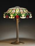 Leaded Mosaic Red Blossom Table Lamp Possibly Suess