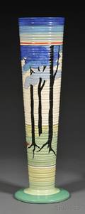 Large Clarice Cliff Bizarre Ware Blue Firs Pattern Vase