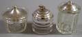 Three Colorless Glass Sterling Silverlidded Jam and Honey Pots