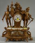 Goldpainted Figural Cast Metal and Alabaster Mantel Clock