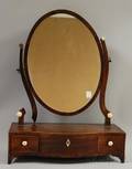Regency Oval Inlaid Mahogany Shaving Mirror on Serpentine Cabinet
